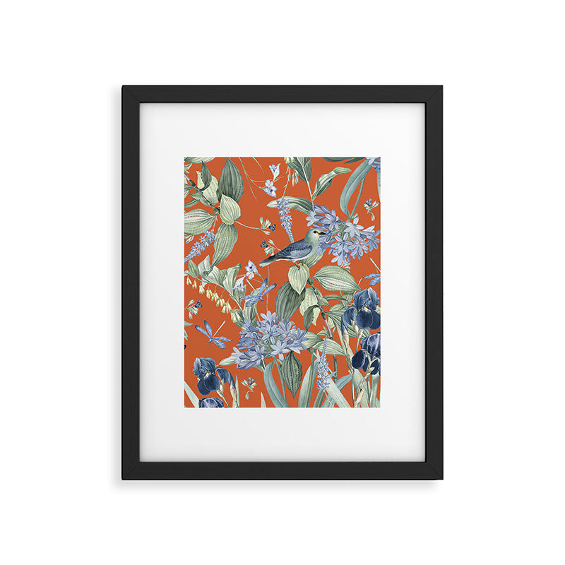 Exotic Wildlife Floral Garden on Orange Framed Art Print Gallery Image 6