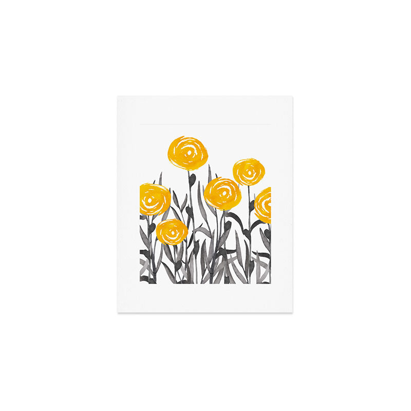 Fall Sunshine, Floral Watercolor Print, Yellow and Gray Art Print Gallery Image 1