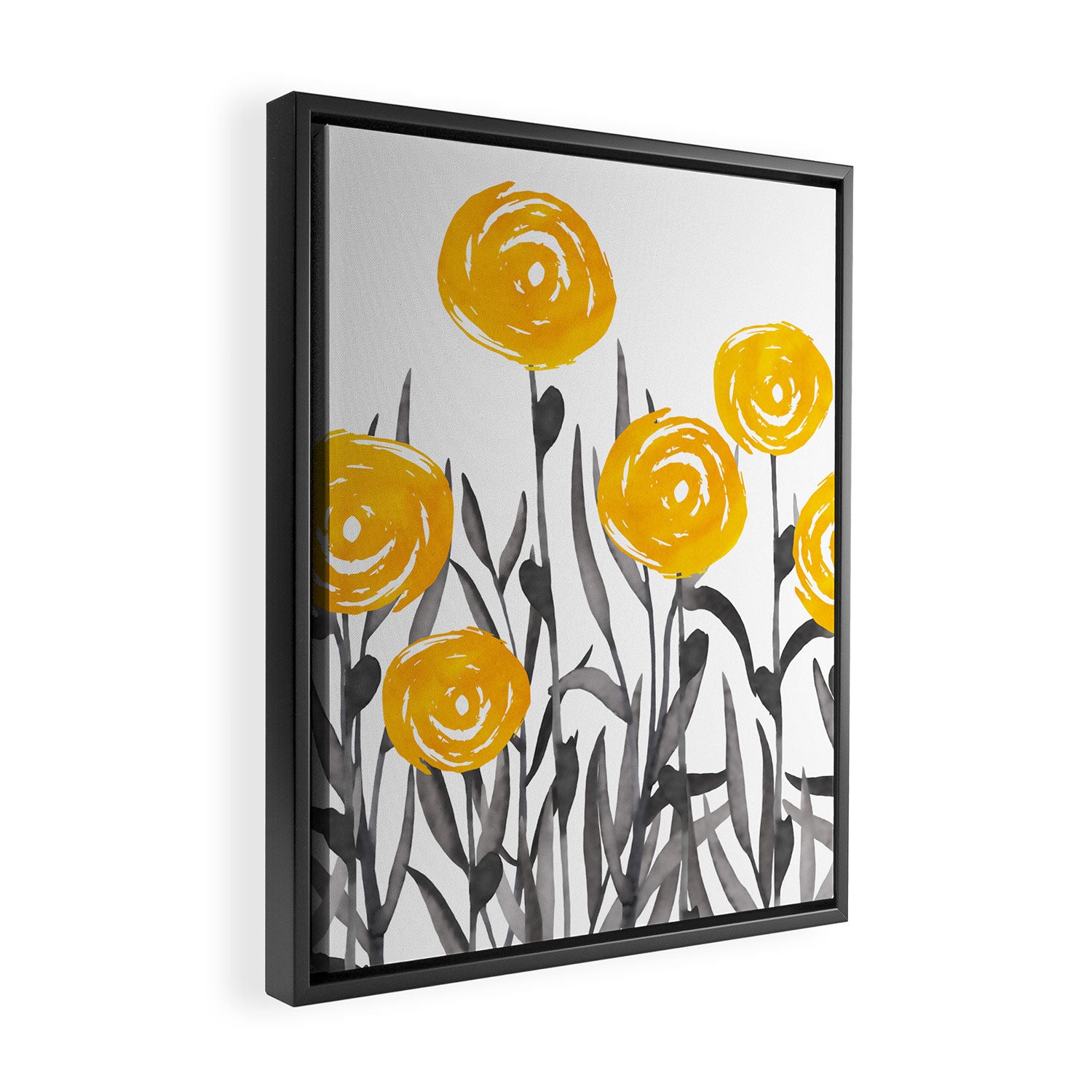 Fall Sunshine, Floral Watercolor Print, Yellow and Gray Framed Canvas Print Gallery Image 2