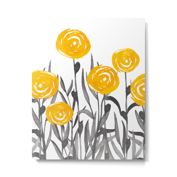 Fall Sunshine, Floral Watercolor Print, Yellow and Gray Metal Print Gallery Image 1