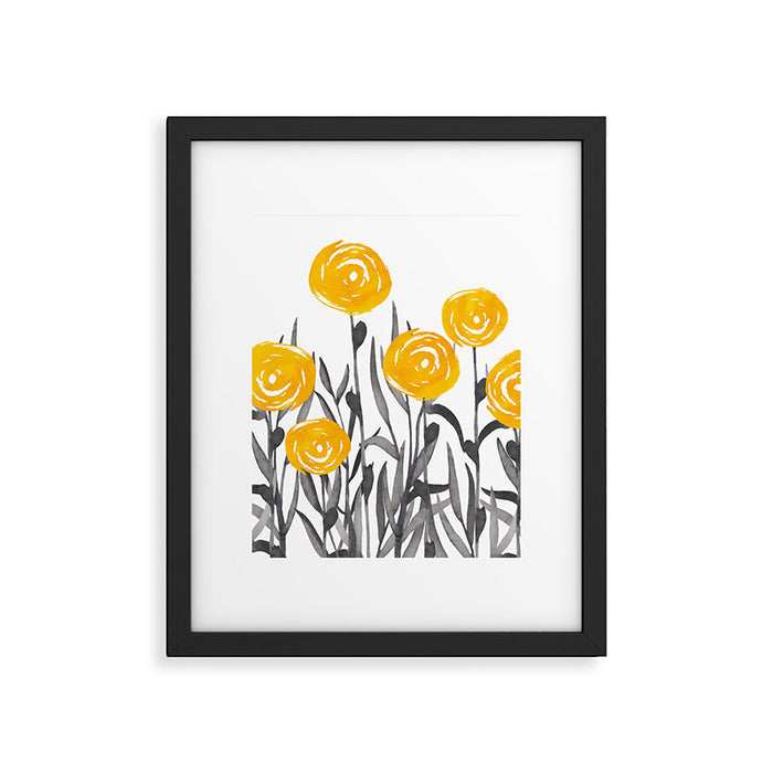 Fall Sunshine, Floral Watercolor Print, Yellow and Gray Framed Art Print Gallery Image 1