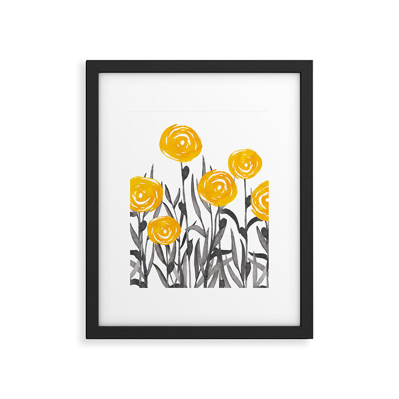 Fall Sunshine, Floral Watercolor Print, Yellow and Gray Framed Art Print Gallery Image 6