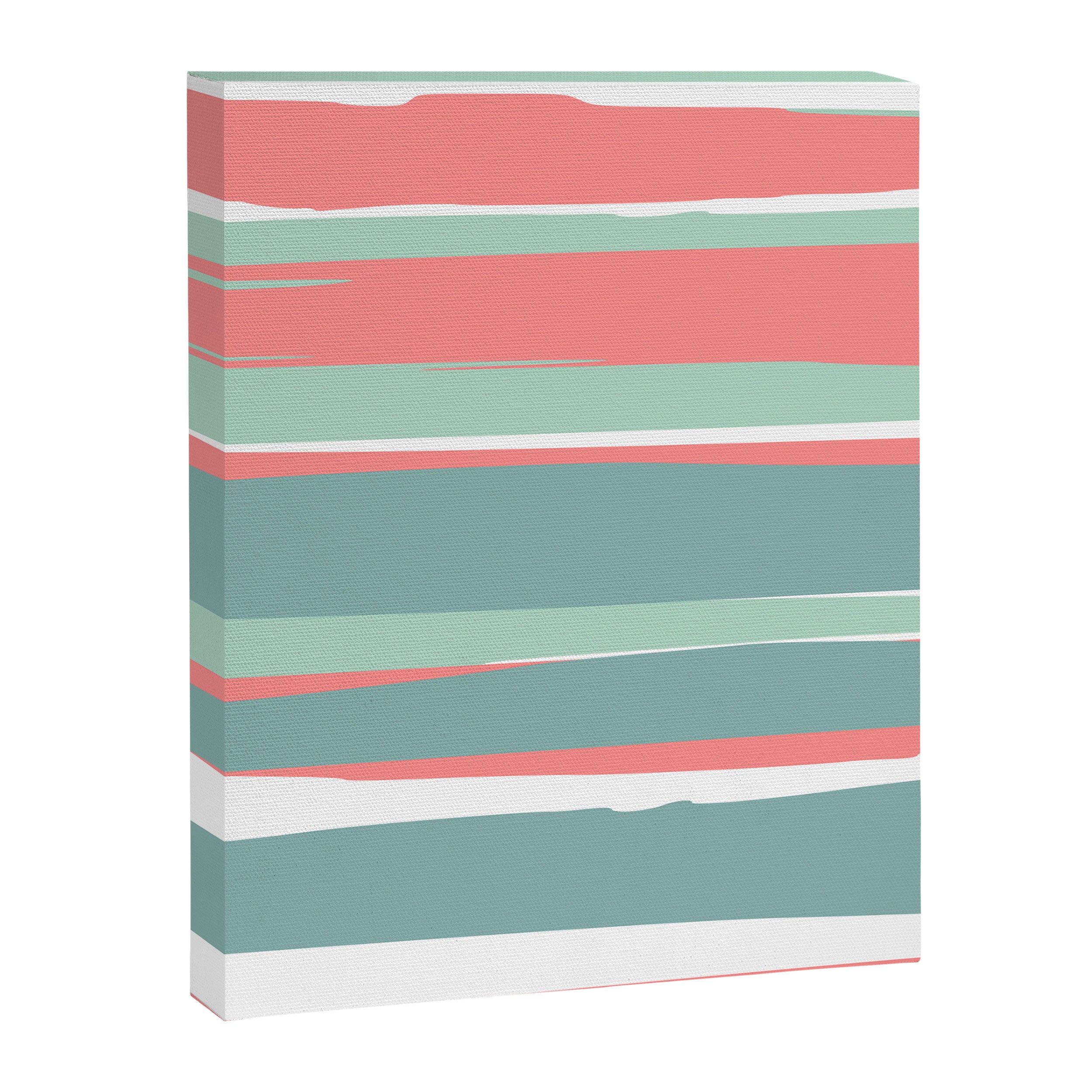 Festive, Abstract, Colorful Stripes, Coral and Teal Green Canvas Print Gallery Image 8