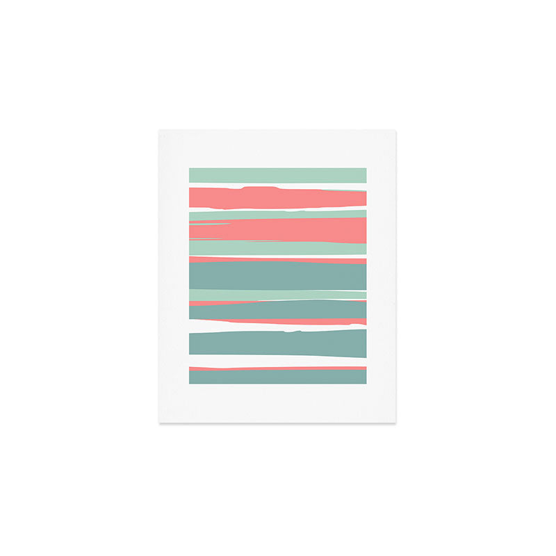 Festive, Abstract, Colorful Stripes, Coral and Teal Green Art Print Gallery Image 1