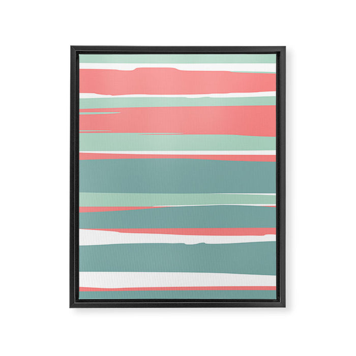 Festive, Abstract, Colorful Stripes, Coral and Teal Green Framed Canvas Print Gallery Image 1