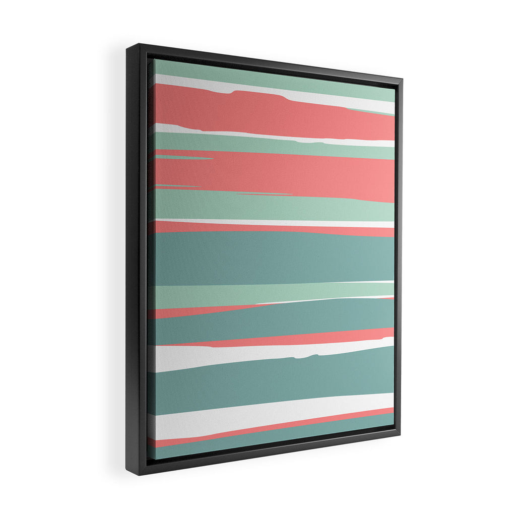 Festive, Abstract, Colorful Stripes, Coral and Teal Green Framed Canvas Print Gallery Image 2