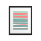 Festive, Abstract, Colorful Stripes, Coral and Teal Green Framed Art Print Gallery Image 6