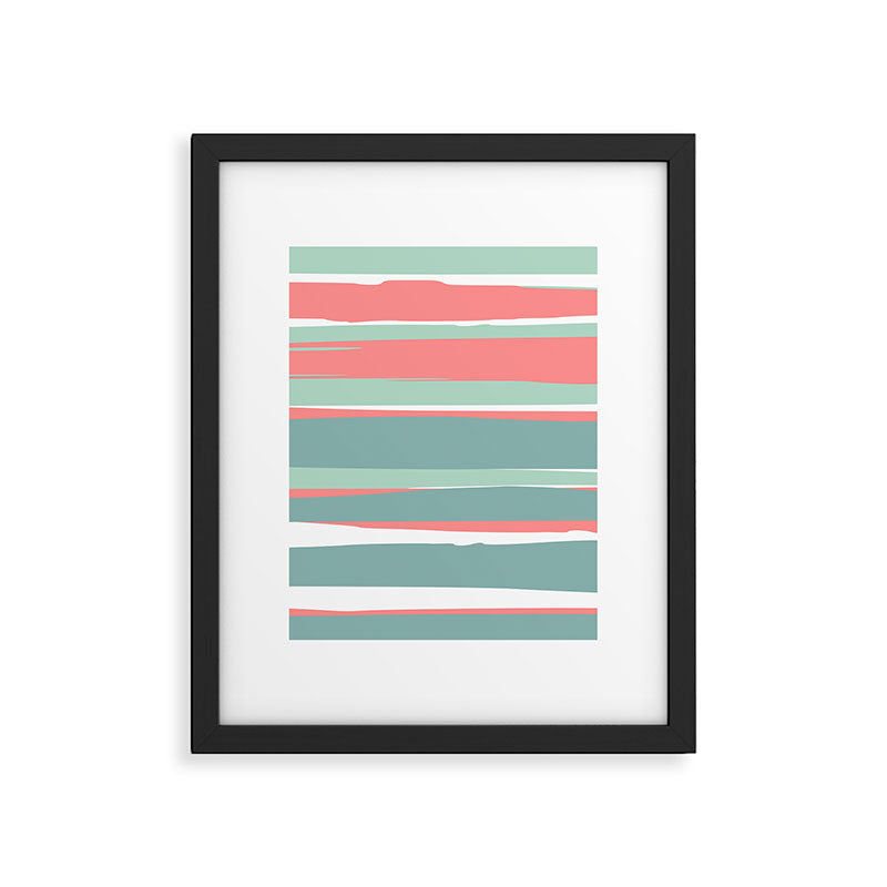 Festive, Abstract, Colorful Stripes, Coral and Teal Green Framed Art Print Gallery Image 6