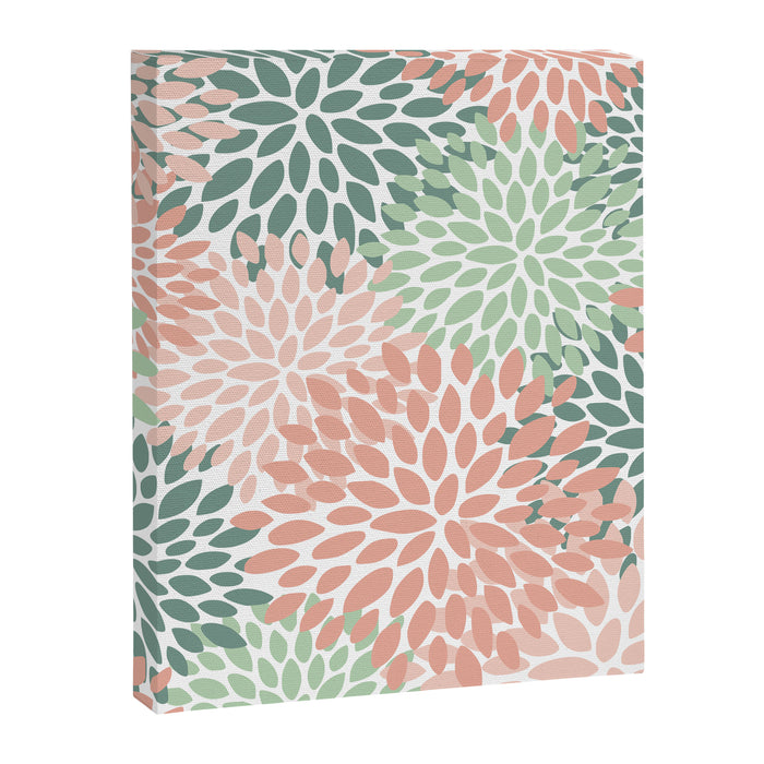 Festive, Abstract Floral Prints, Coral and Green Canvas Print Gallery Image 1