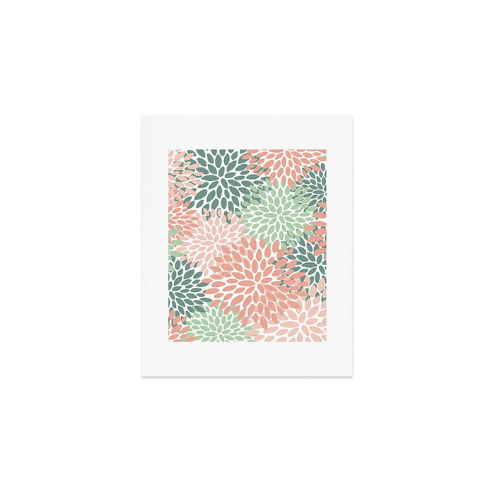 Festive, Abstract Floral Prints, Coral and Green Art Print Gallery Image 1