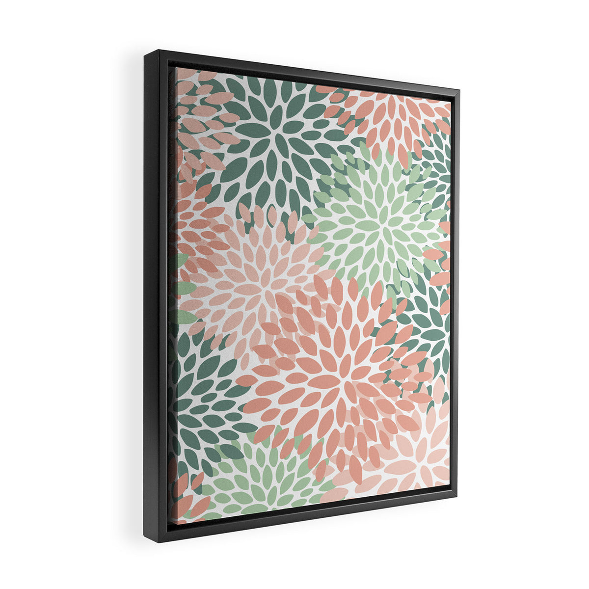 Festive, Abstract Floral Prints, Coral and Green Framed Canvas Print Gallery Image 2