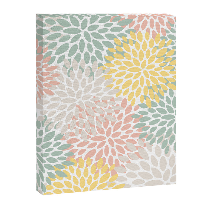 Festive, Abstract, Floral Prints, Coral, Green, Yellow Canvas Print Gallery Image 1