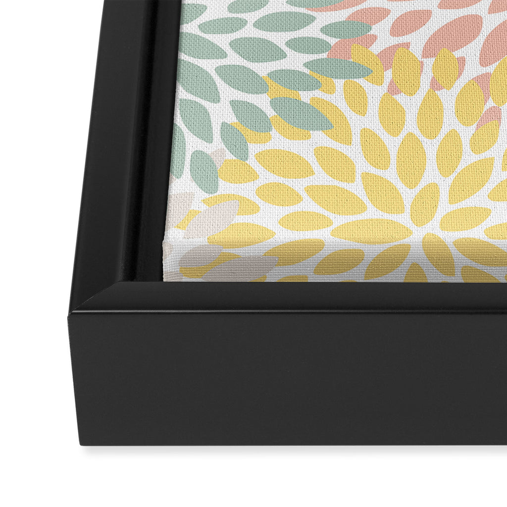 Festive, Abstract, Floral Prints, Coral, Green, Yellow Framed Canvas Print Gallery Image 3