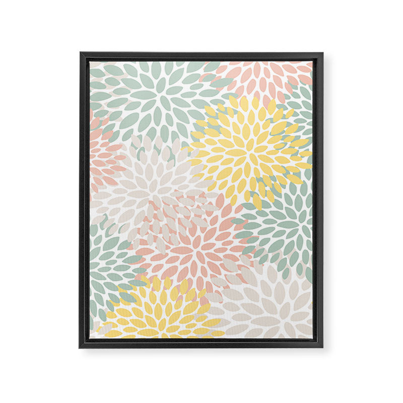Festive, Abstract, Floral Prints, Coral, Green, Yellow Framed Canvas Print Gallery Image 8