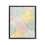 Festive, Abstract, Floral Prints, Coral, Green, Yellow Framed Canvas Print Gallery Image 8