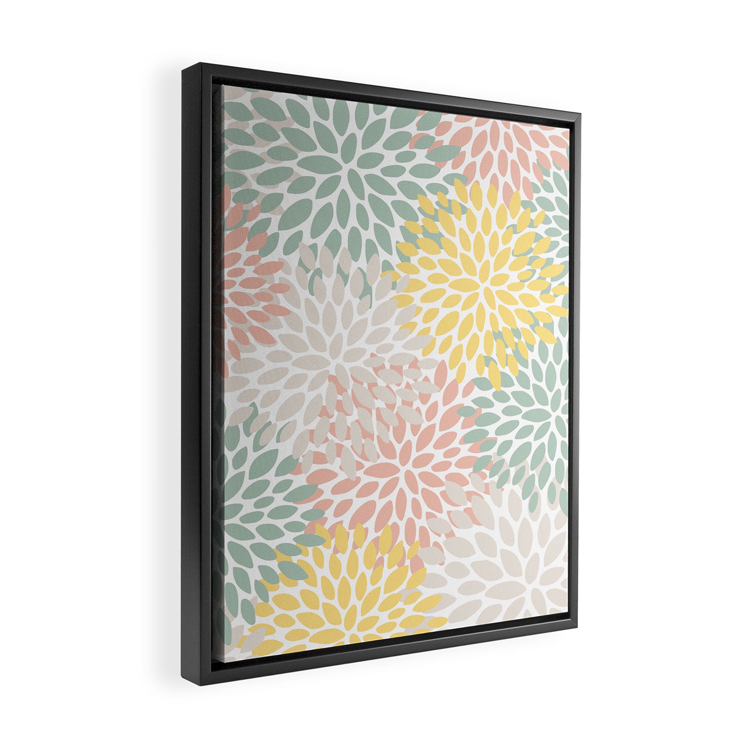 Festive, Abstract, Floral Prints, Coral, Green, Yellow Framed Canvas Print Gallery Image 2