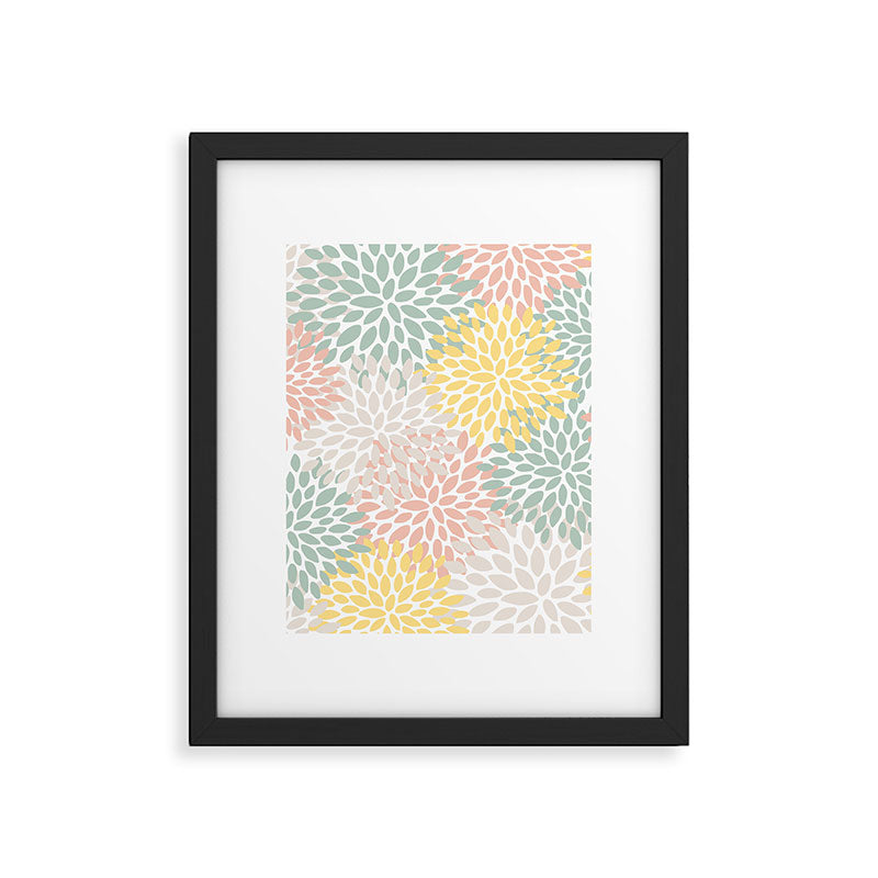 Festive, Abstract, Floral Prints, Coral, Green, Yellow Framed Art Print Gallery Image 6