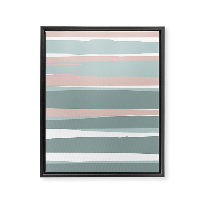 Festive, Abstract, Stripes Pattern, Pink, Green, White Framed Canvas Print Gallery Image 1