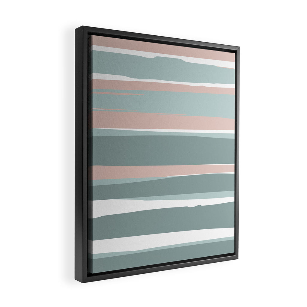 Festive, Abstract, Stripes Pattern, Pink, Green, White Framed Canvas Print Gallery Image 2