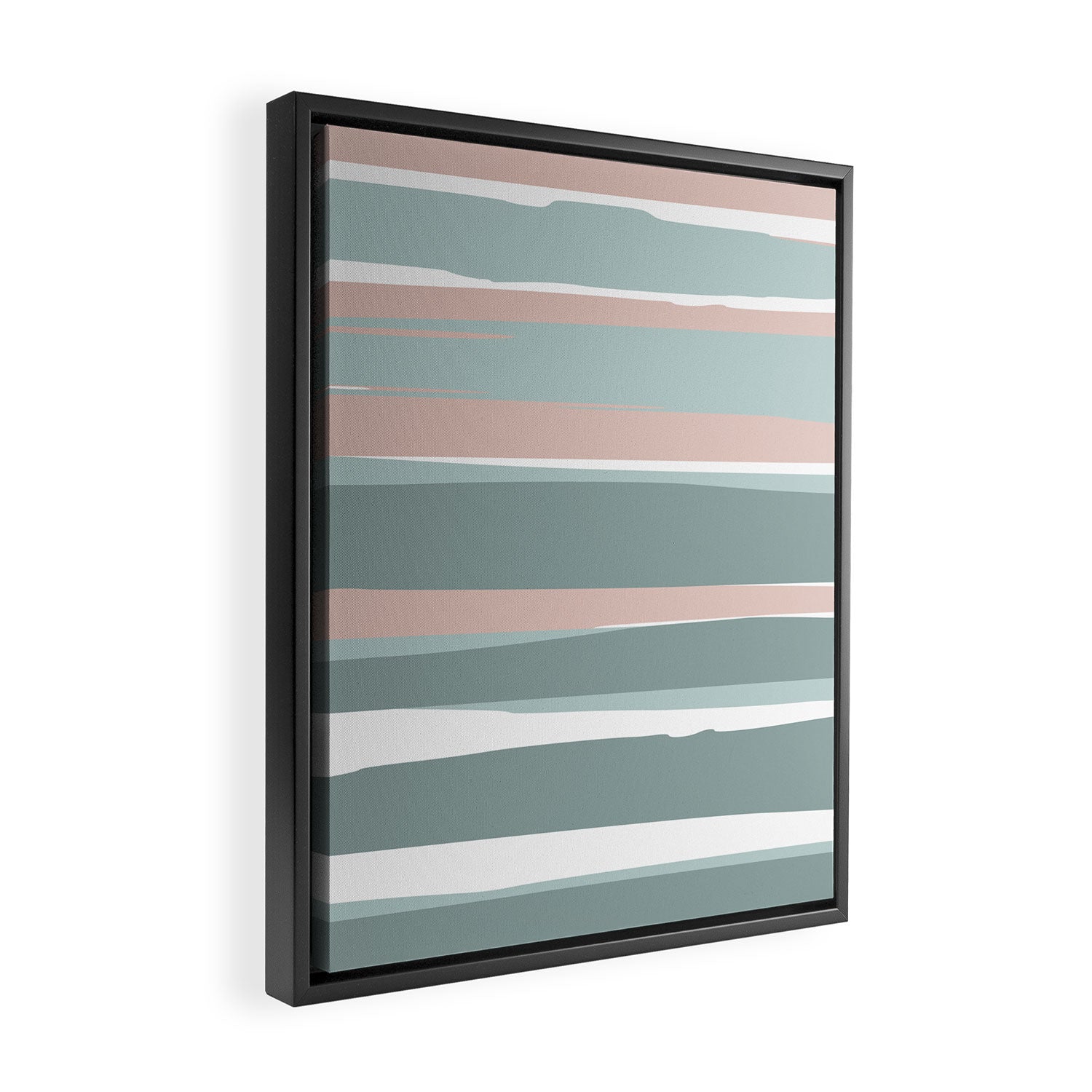 Festive, Abstract, Stripes Pattern, Pink, Green, White Framed Canvas Print Gallery Image 2