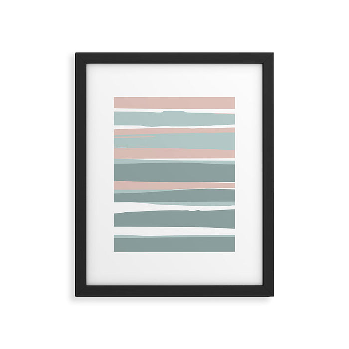 Festive, Abstract, Stripes Pattern, Pink, Green, White Framed Art Print Gallery Image 1