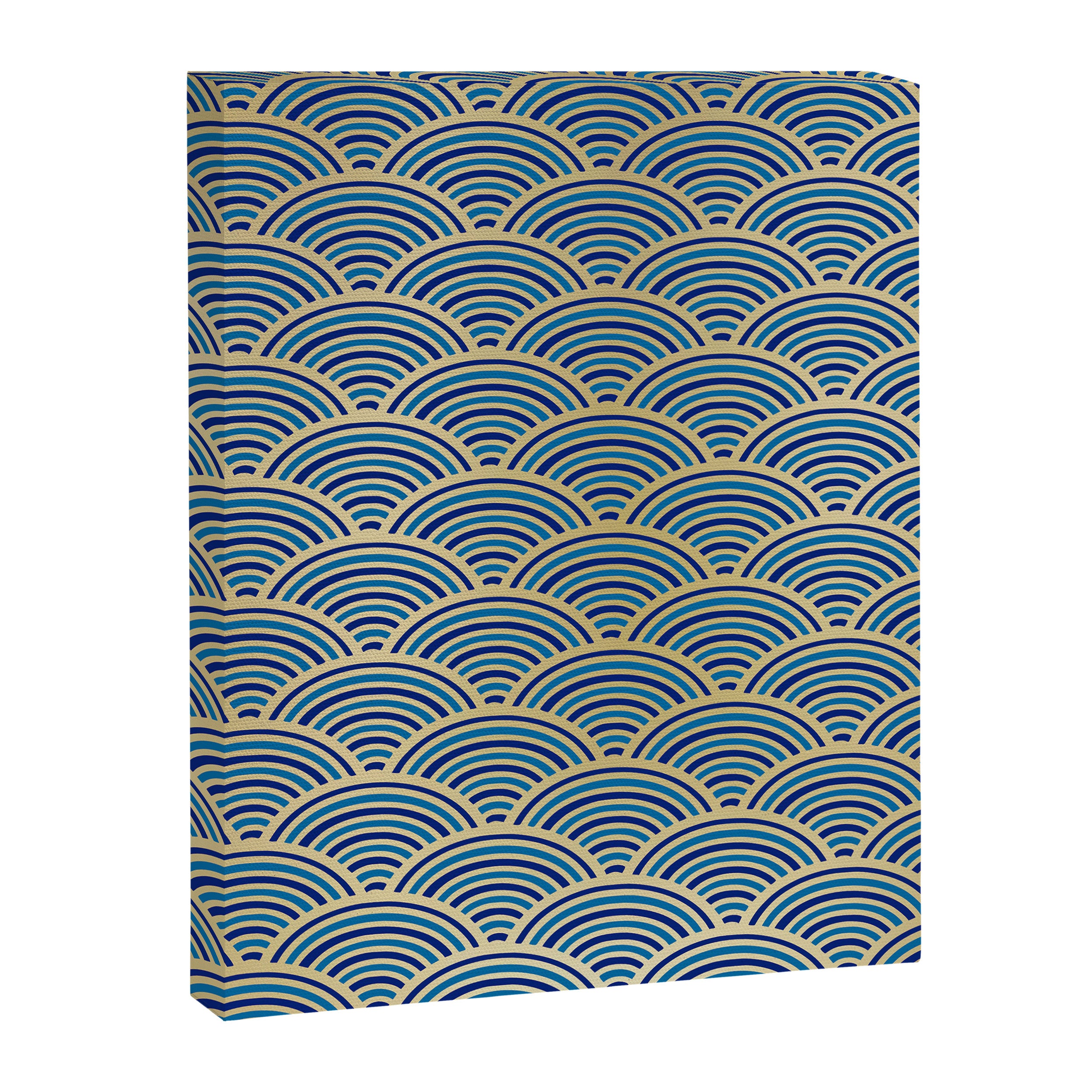 Festive, Art Deco, Wave, Pattern, Blue and Gold Canvas Print Gallery Image 8