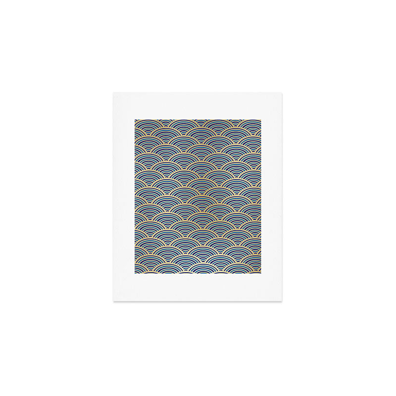 Festive, Art Deco, Wave, Pattern, Blue and Gold Art Print Gallery Image 1