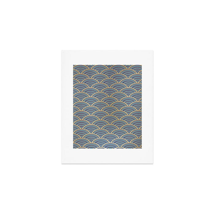 Festive, Art Deco, Wave, Pattern, Blue and Gold Art Print Gallery Image 1