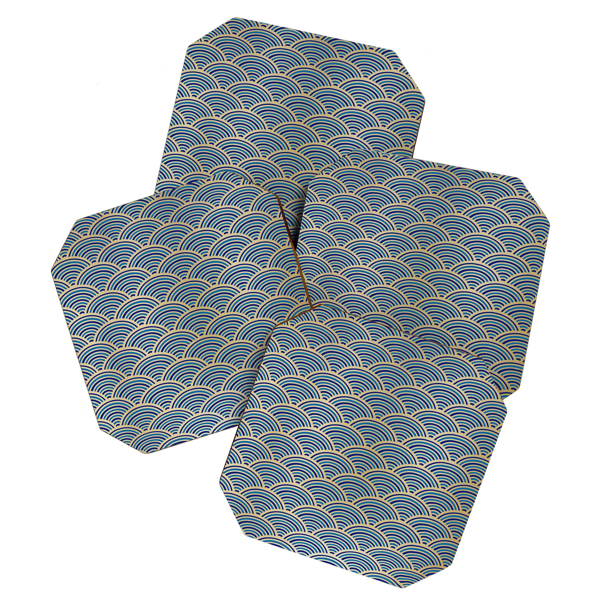 Festive, Art Deco, Wave, Pattern, Blue and Gold Coaster Gallery Image 1