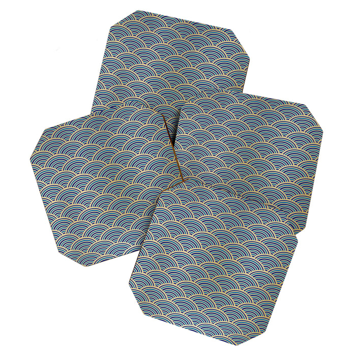 Festive, Art Deco, Wave, Pattern, Blue and Gold Coaster Gallery Image 1
