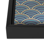 Festive, Art Deco, Wave, Pattern, Blue and Gold Framed Canvas Print Gallery Image 3