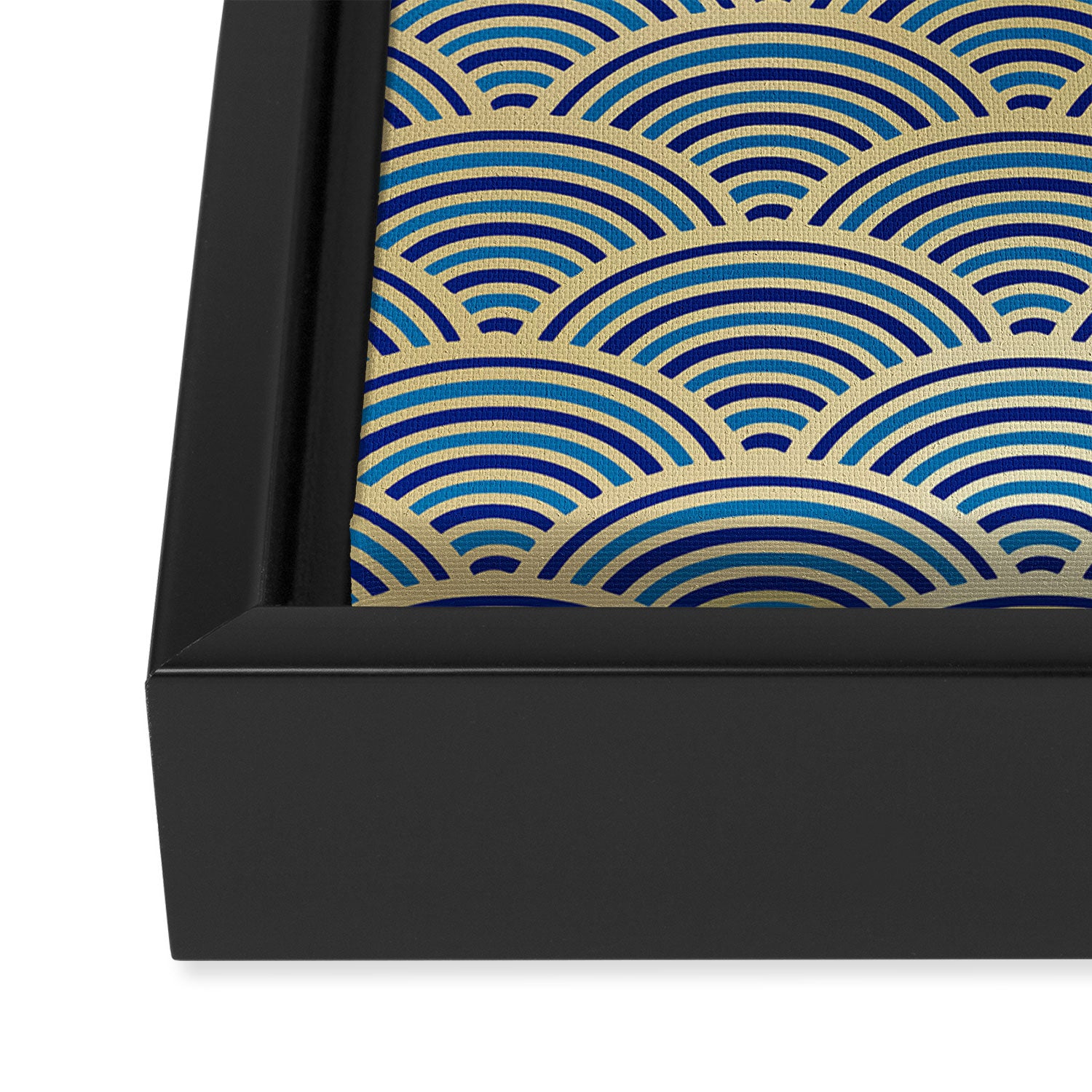 Festive, Art Deco, Wave, Pattern, Blue and Gold Framed Canvas Print Gallery Image 3