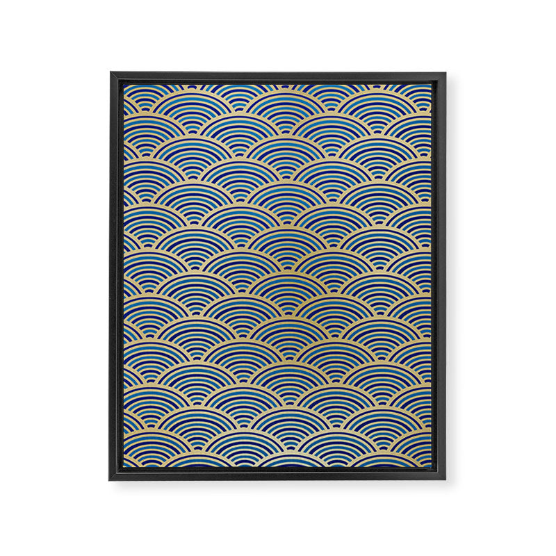 Festive, Art Deco, Wave, Pattern, Blue and Gold Framed Canvas Print Gallery Image 8