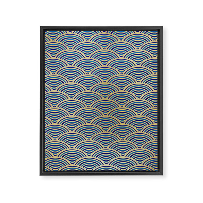 Festive, Art Deco, Wave, Pattern, Blue and Gold Framed Canvas Print Gallery Image 1