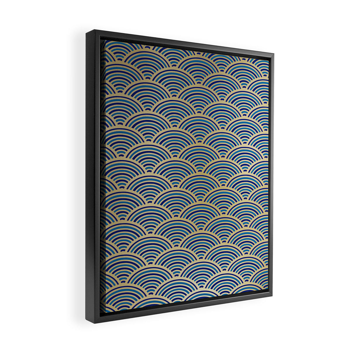 Festive, Art Deco, Wave, Pattern, Blue and Gold Framed Canvas Print Gallery Image 2