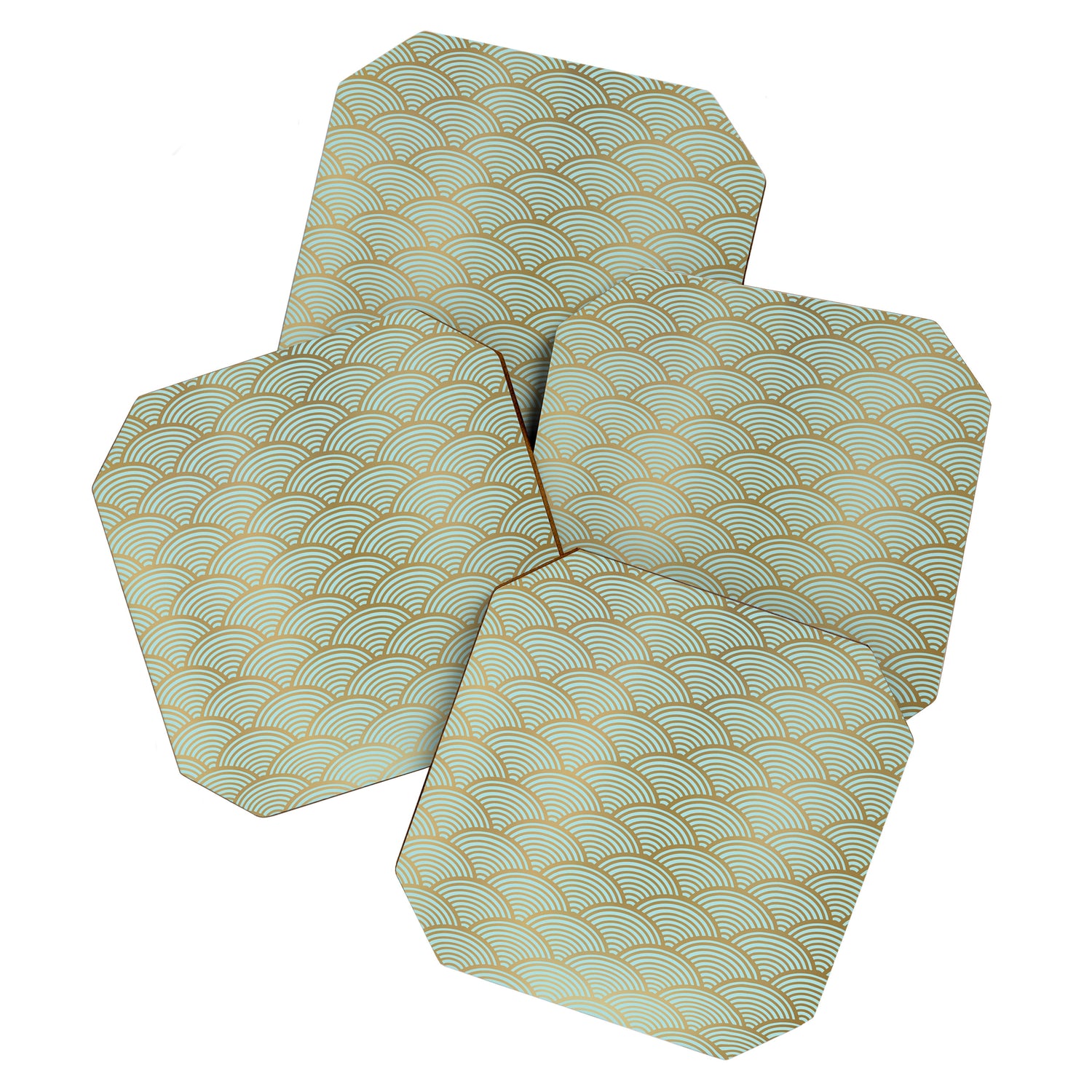 Festive, Art Deco, Wave, Pattern, Green and Gold Coaster Gallery Image 1