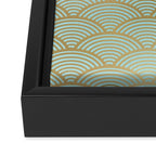 Festive, Art Deco, Wave, Pattern, Green and Gold Framed Canvas Print Gallery Image 3