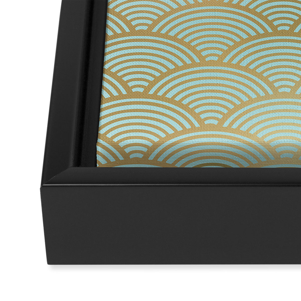 Festive, Art Deco, Wave, Pattern, Green and Gold Framed Canvas Print Gallery Image 3