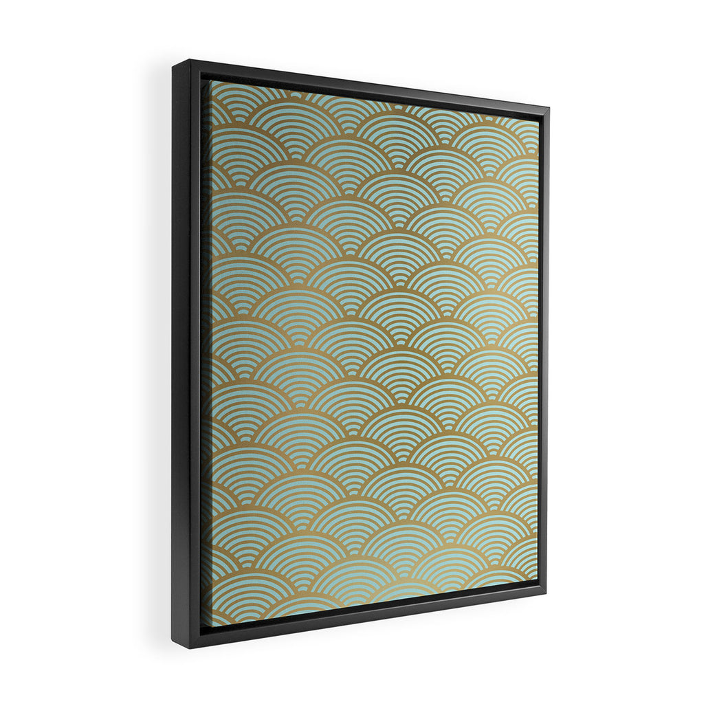 Festive, Art Deco, Wave, Pattern, Green and Gold Framed Canvas Print Gallery Image 2