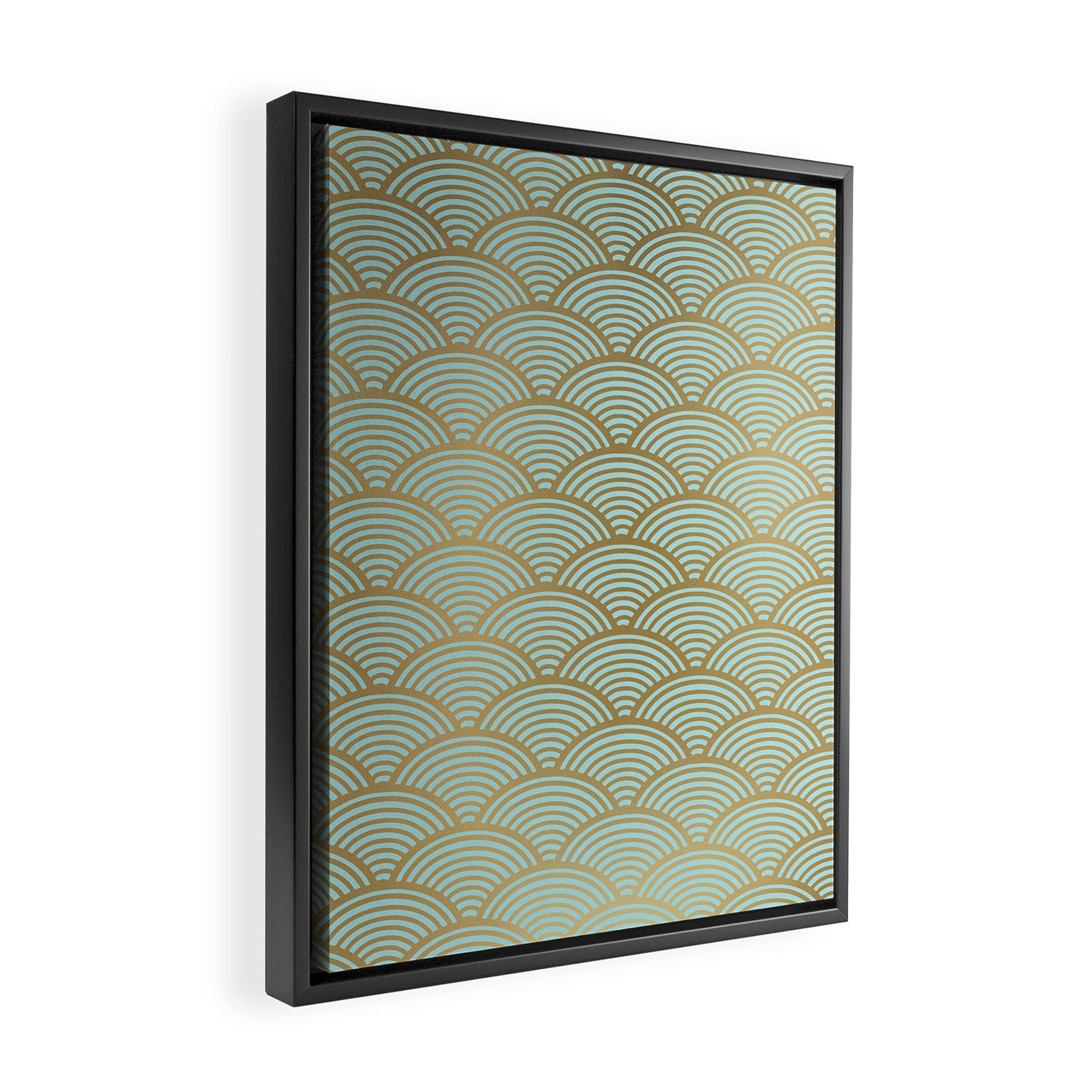 Festive, Art Deco, Wave, Pattern, Green and Gold Framed Canvas Print Gallery Image 2