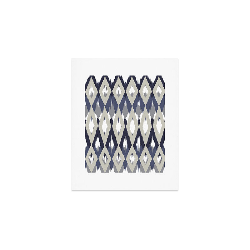 Festive, Boho Art, Geometric, Ikat Pattern, Blue and Gray Art Print Gallery Image 1