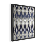 Festive, Boho Art, Geometric, Ikat Pattern, Blue and Gray Framed Canvas Print Gallery Image 2