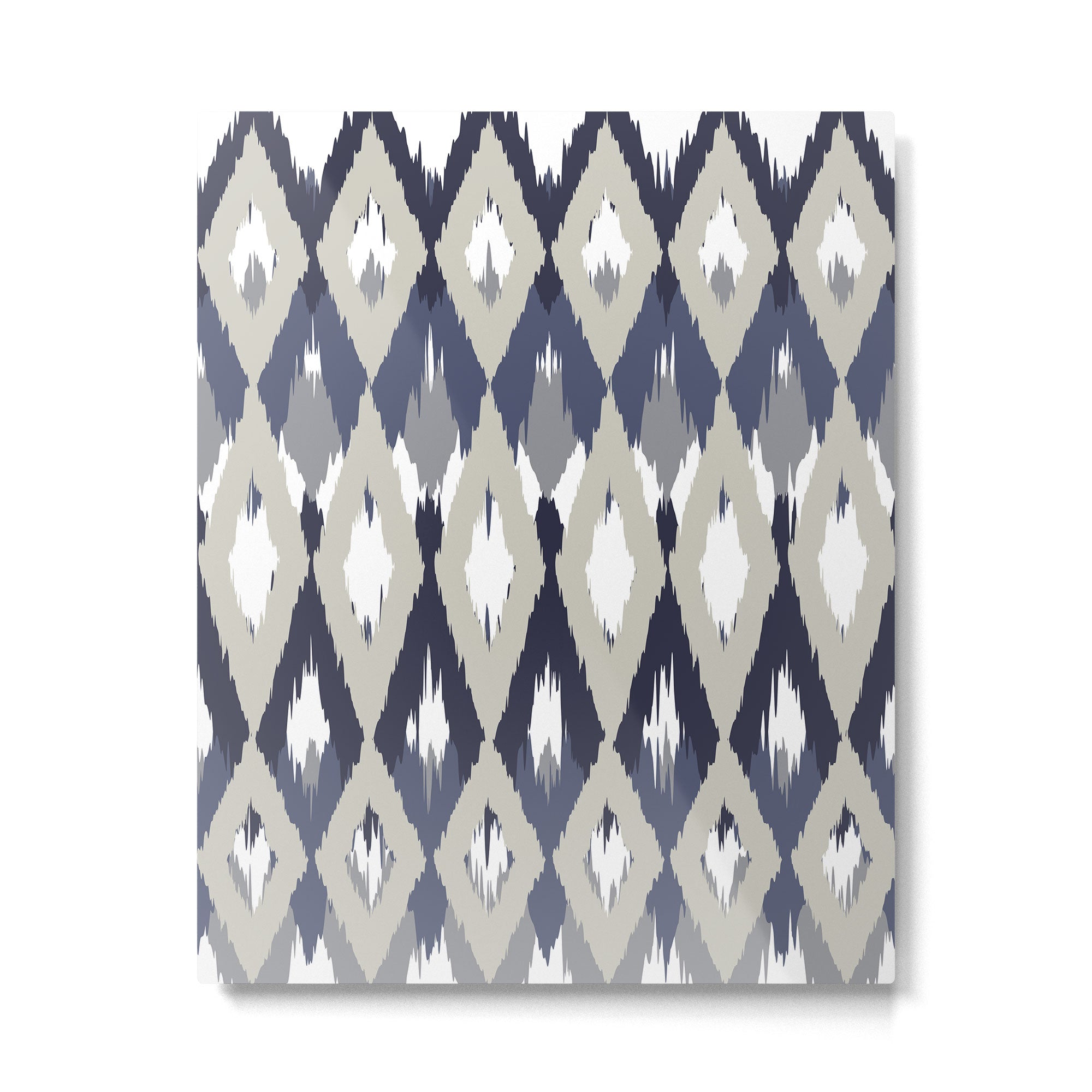 Festive, Boho Art, Geometric, Ikat Pattern, Blue and Gray Metal Print Gallery Image 6