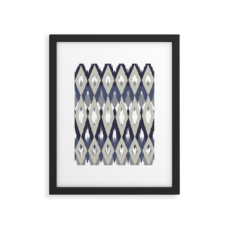 Festive, Boho Art, Geometric, Ikat Pattern, Blue and Gray Framed Art Print Gallery Image 6