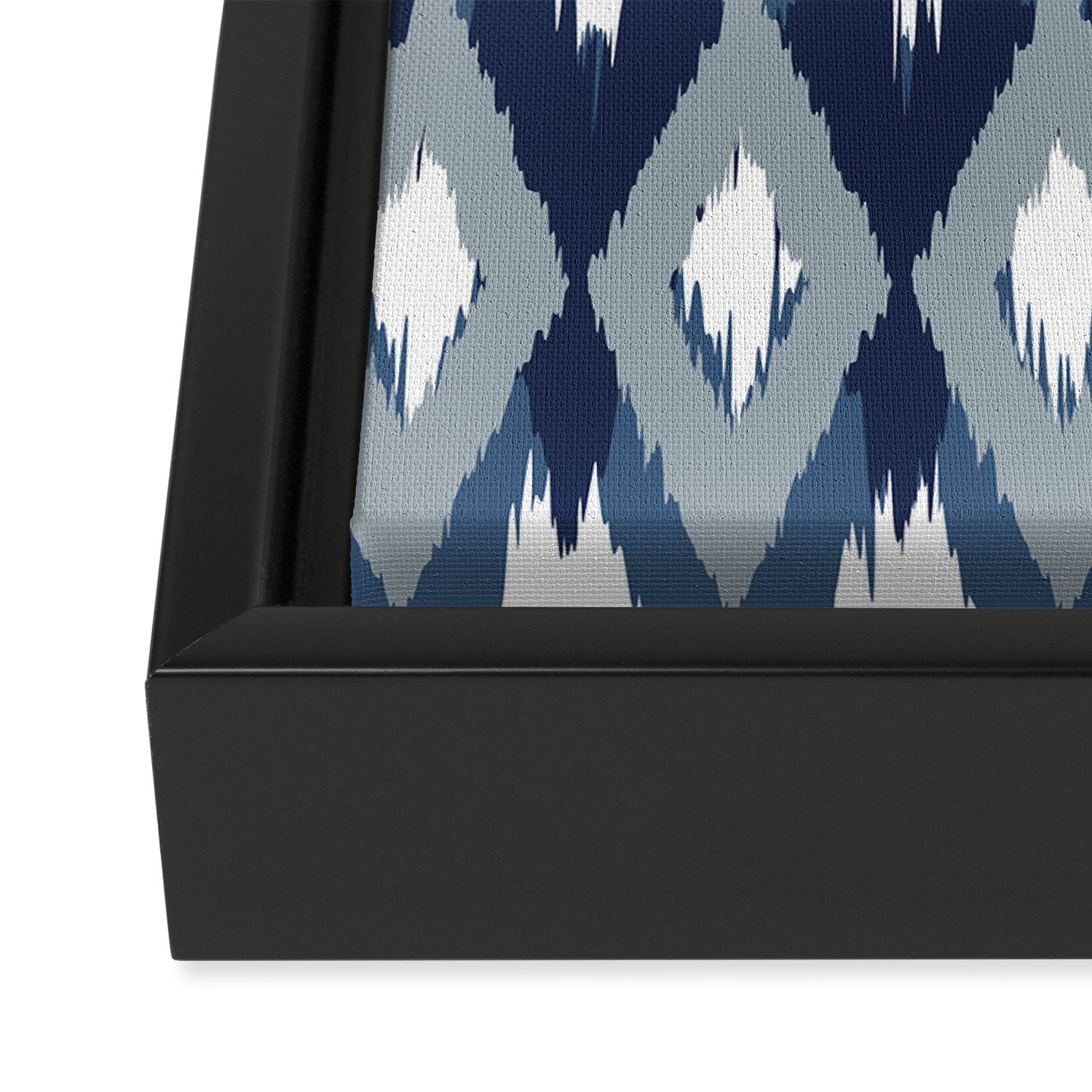 Festive, Boho Art, Geometric, Ikat Pattern, Blue Framed Canvas Print Gallery Image 3