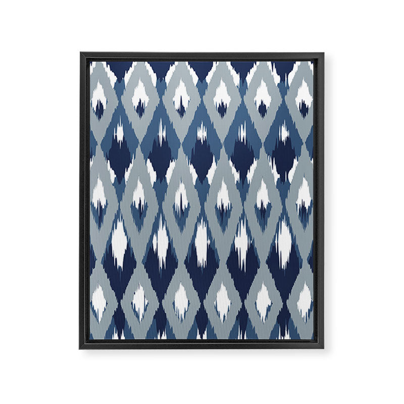 Festive, Boho Art, Geometric, Ikat Pattern, Blue Framed Canvas Print Gallery Image 8