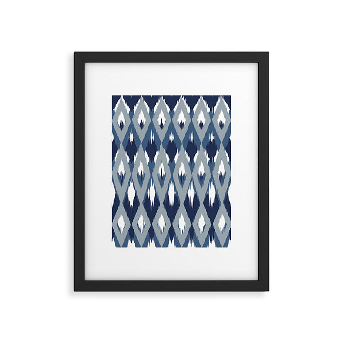 Festive, Boho Art, Geometric, Ikat Pattern, Blue Framed Art Print Gallery Image 1