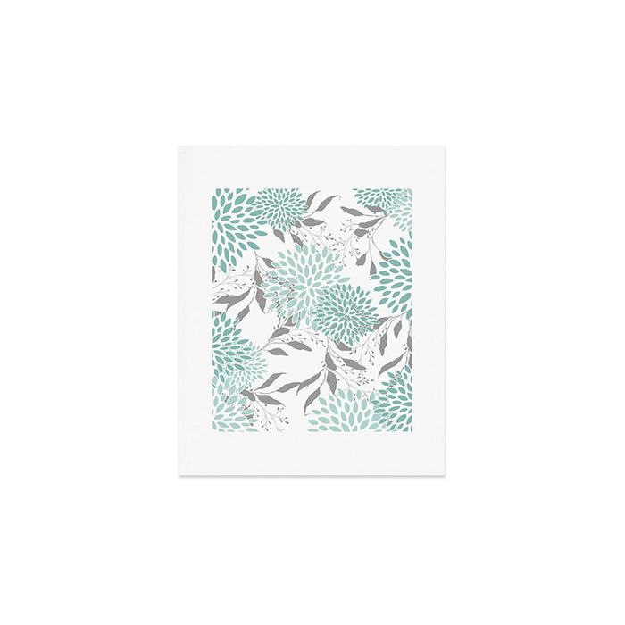 Festive, Floral Blooms and Leaves, Teal and Gray Art Print Gallery Image 1
