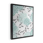 Festive, Floral Blooms and Leaves, Teal and Gray Framed Canvas Print Gallery Image 2