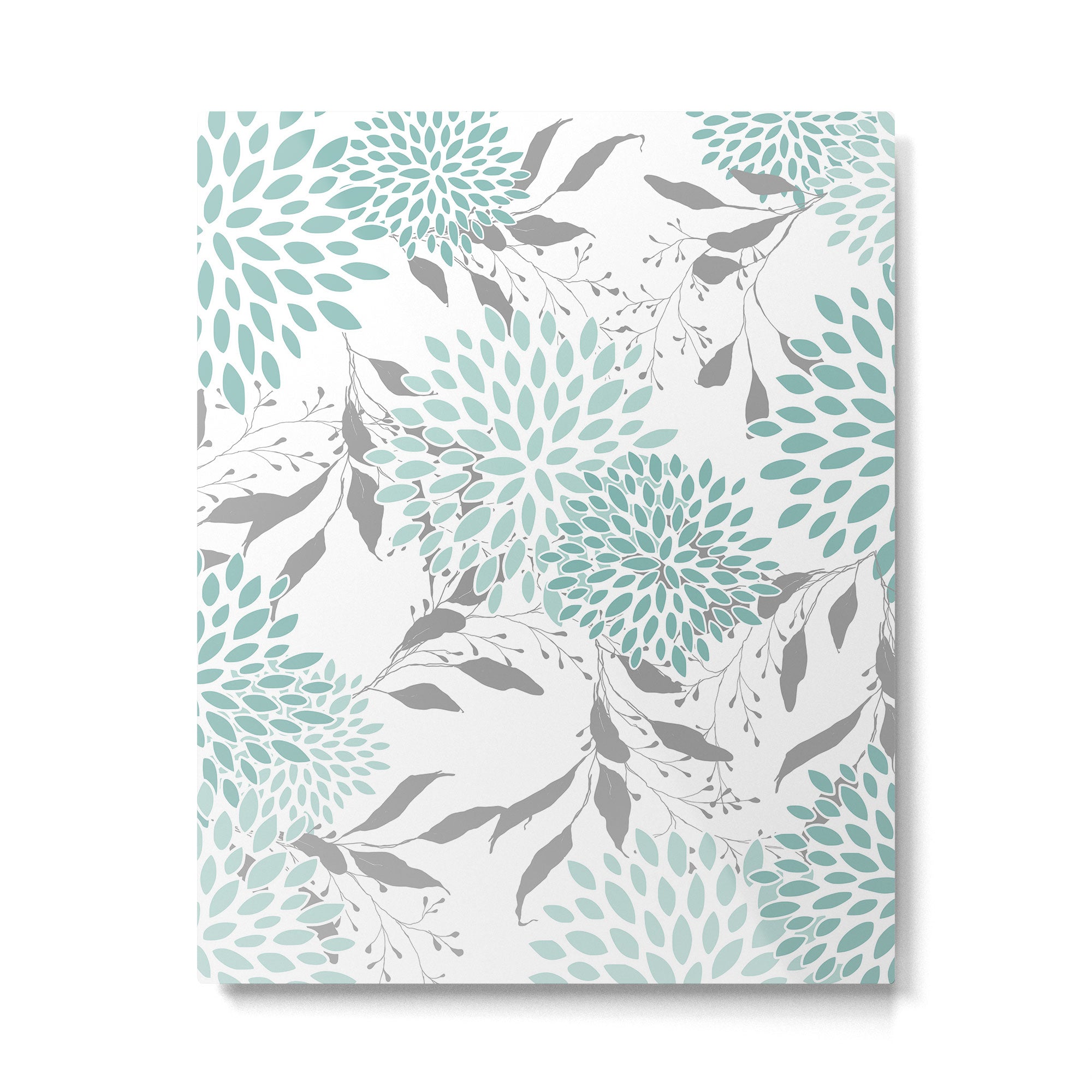 Festive, Floral Blooms and Leaves, Teal and Gray Metal Print Gallery Image 6
